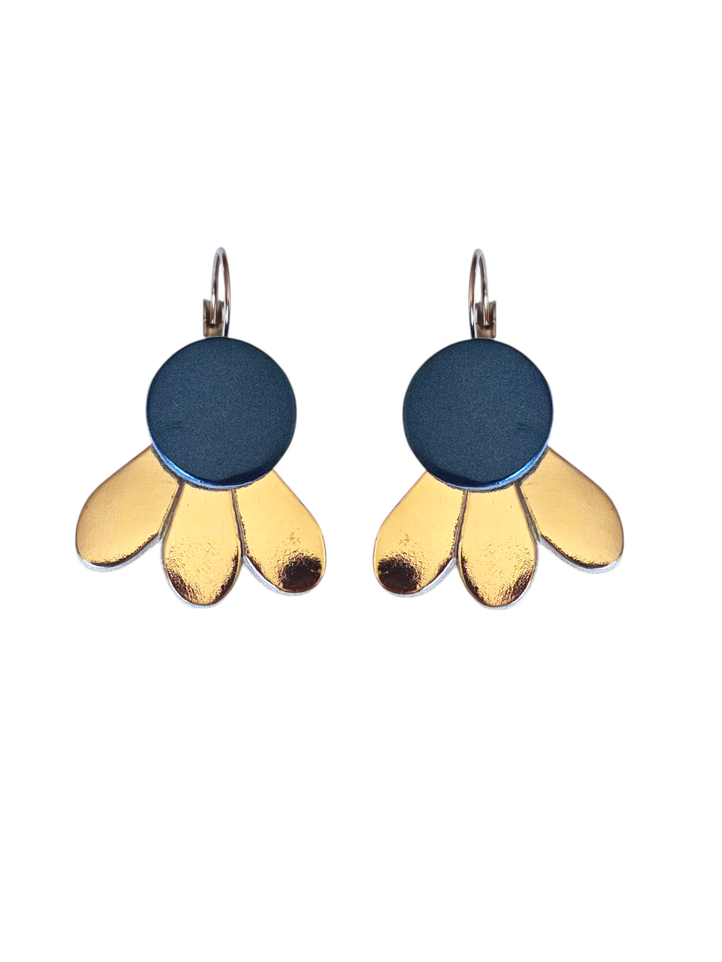 Boucles d'oreilles fleur en cuir bleu et or - Majulette
