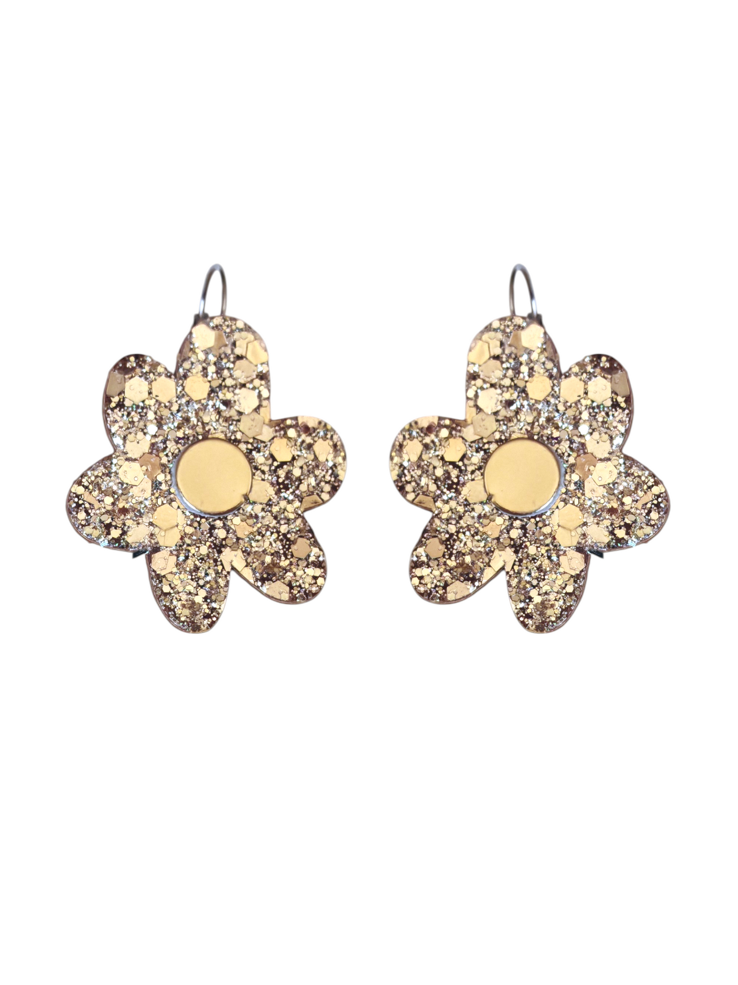 Boucles d'oreilles fleur en cuir metalisse paillette  - modele Zap - Majulette