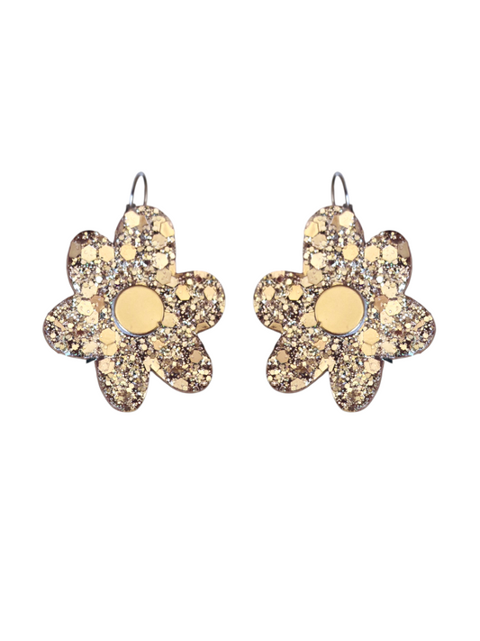 Boucles d'oreilles fleur en cuir metalisse paillette  - modele Zap - Majulette