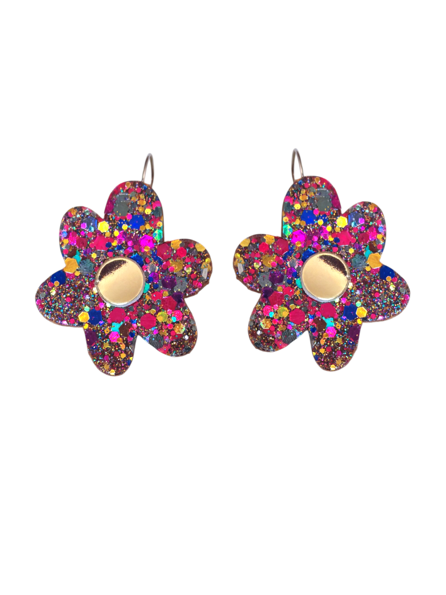 Boucles d'oreilles fleur en cuir multicolore paillette  - modele Zap - Majulette