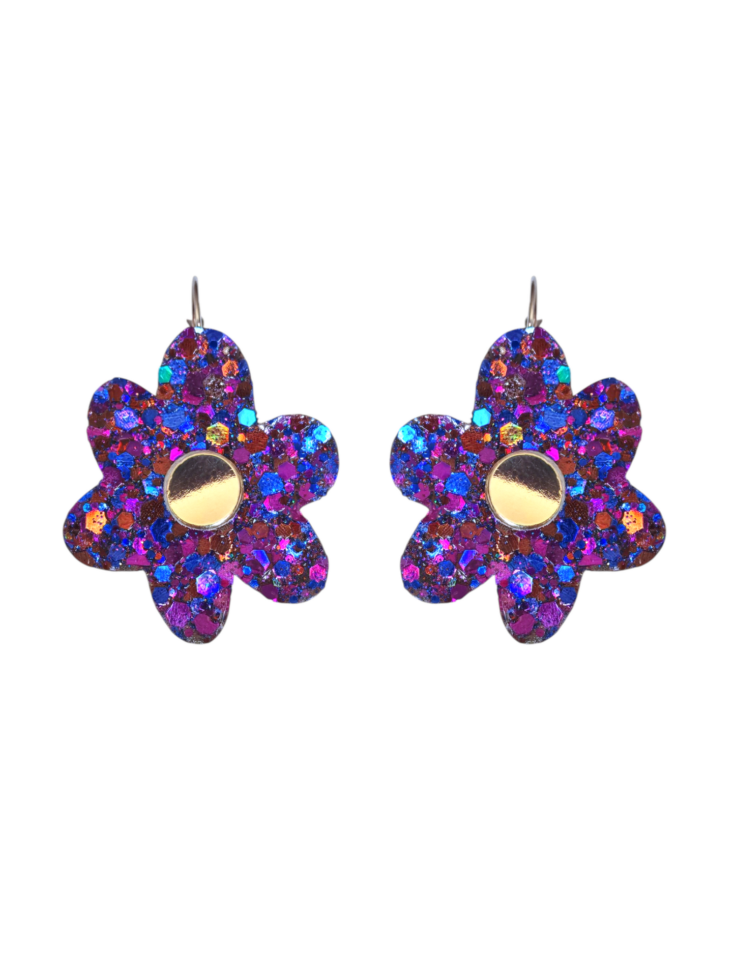 Boucles d'oreilles fleur en cuir violet paillette  - modele Zap - Majulette