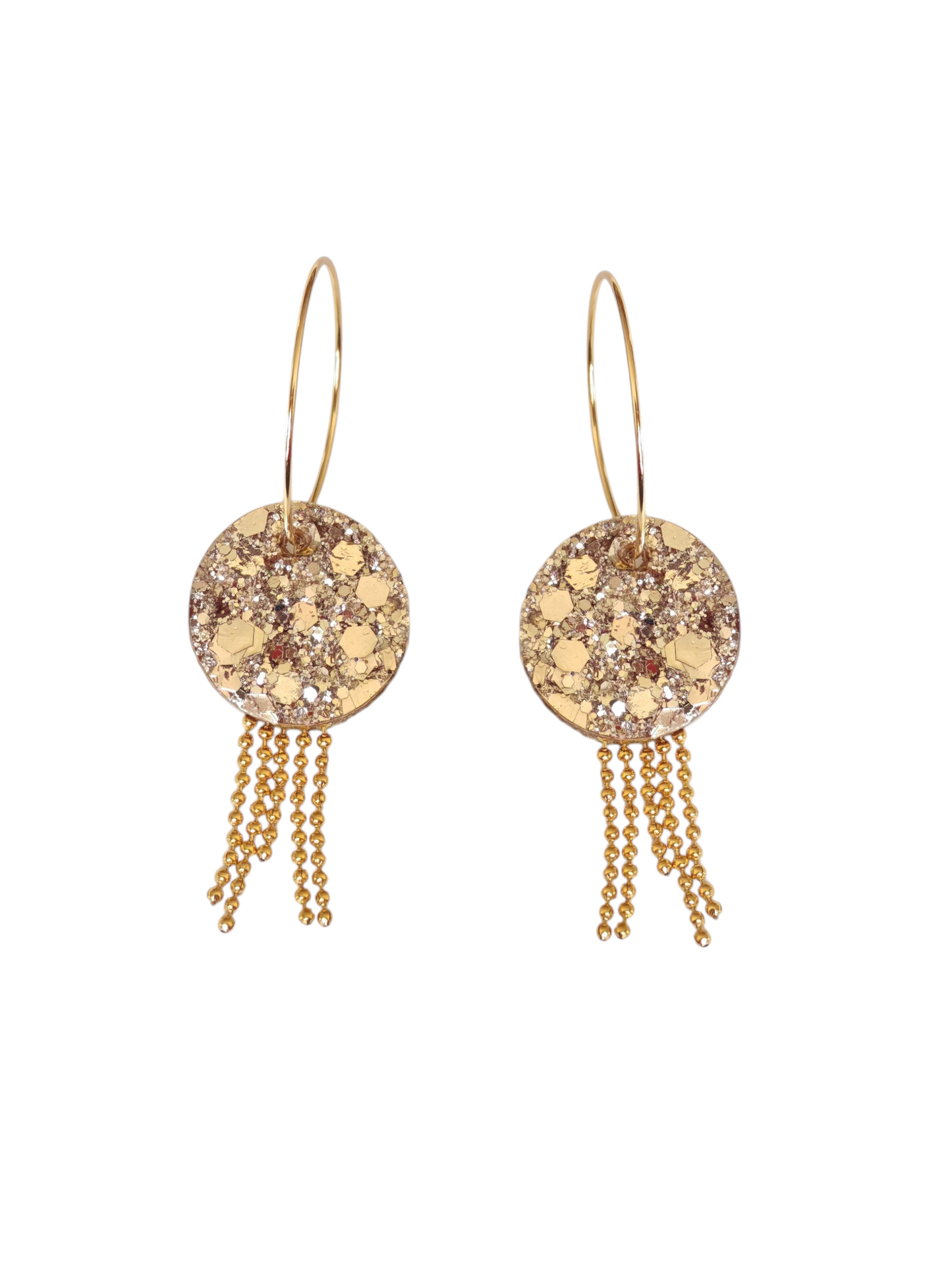 Boucles d'oreilles geometrique et pendante  argente paillette en cuir upcyclé modèle Splash- Majulette