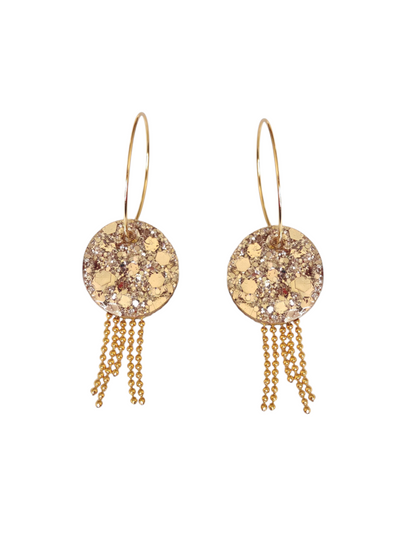 Boucles d'oreilles geometrique et pendante  argente paillette en cuir upcyclé modèle Splash- Majulette