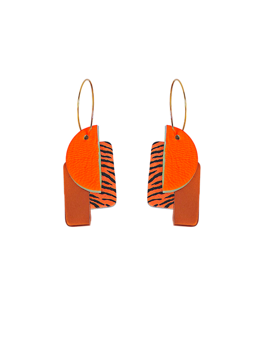 Boucles d'oreilles geometrique  orange zebre et orange fluo porte modèle pop- Majulette