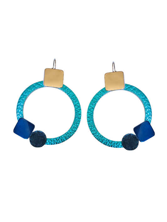 Boucles d'oreilles ronde et carre vert modèle Ixia- Majulette