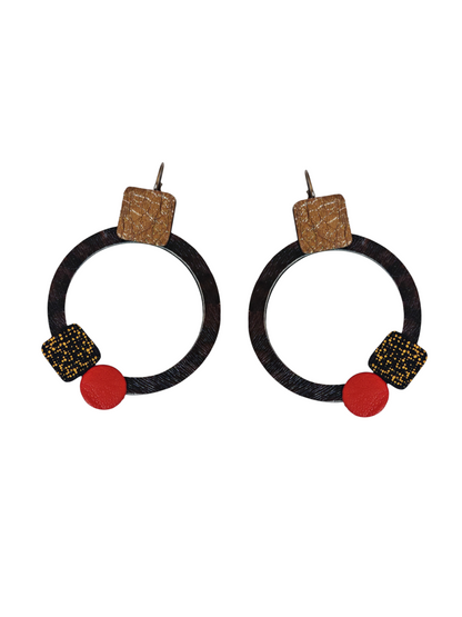 Boucles d'oreilles ronde et carre noir modèle Ixia- Majulette