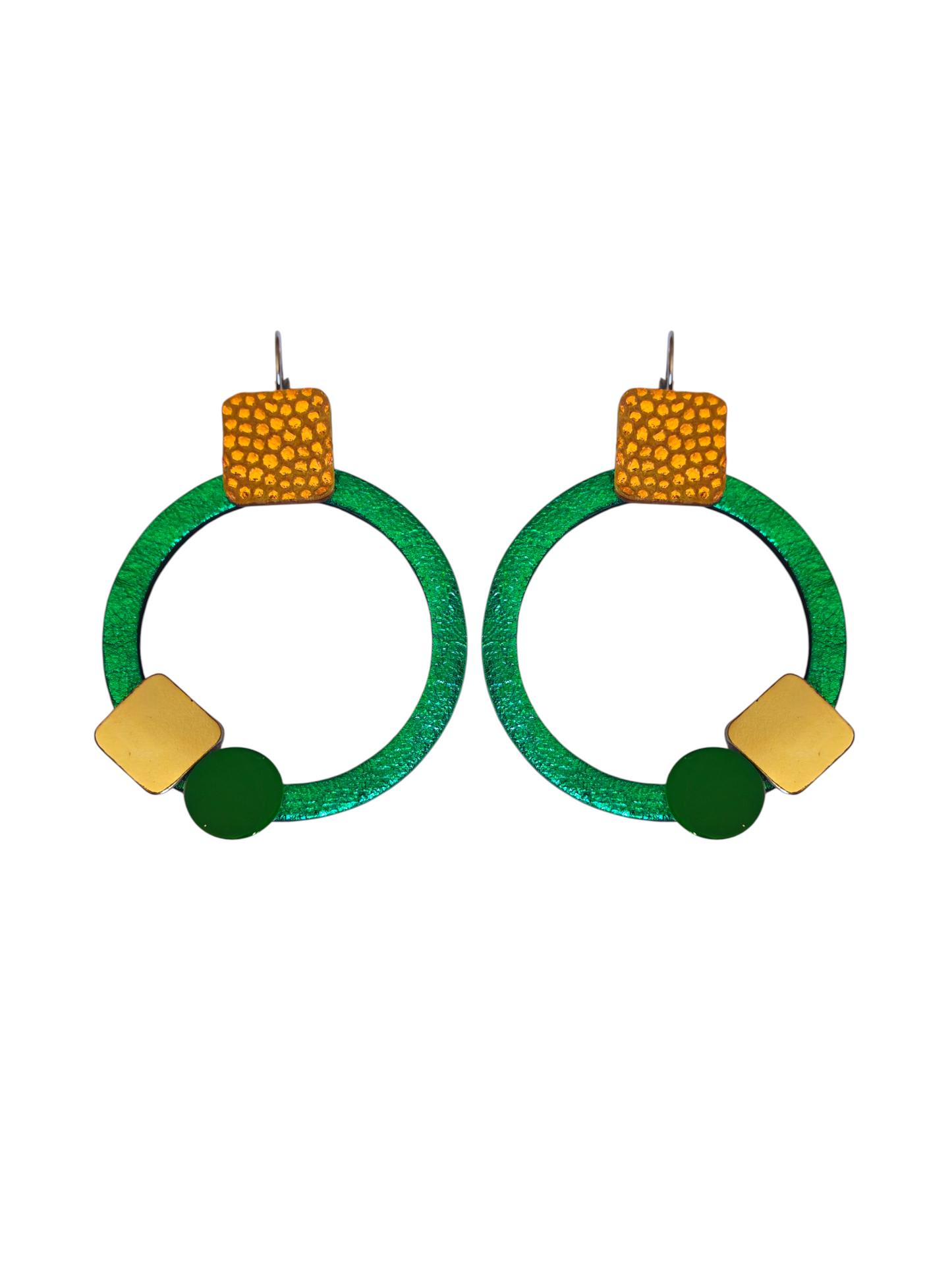 Boucles d'oreilles ronde et carre vert modèle Ixia- Majulette