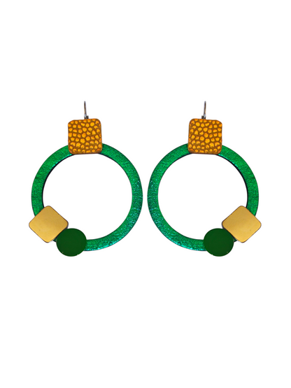 Boucles d'oreilles ronde et carre vert modèle Ixia- Majulette
