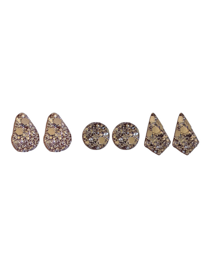 Boucles d'oreilles  trio  géometrique en cuir  metalisse pailleté upcyclé modèle Bim Bam Boom  - Majulette