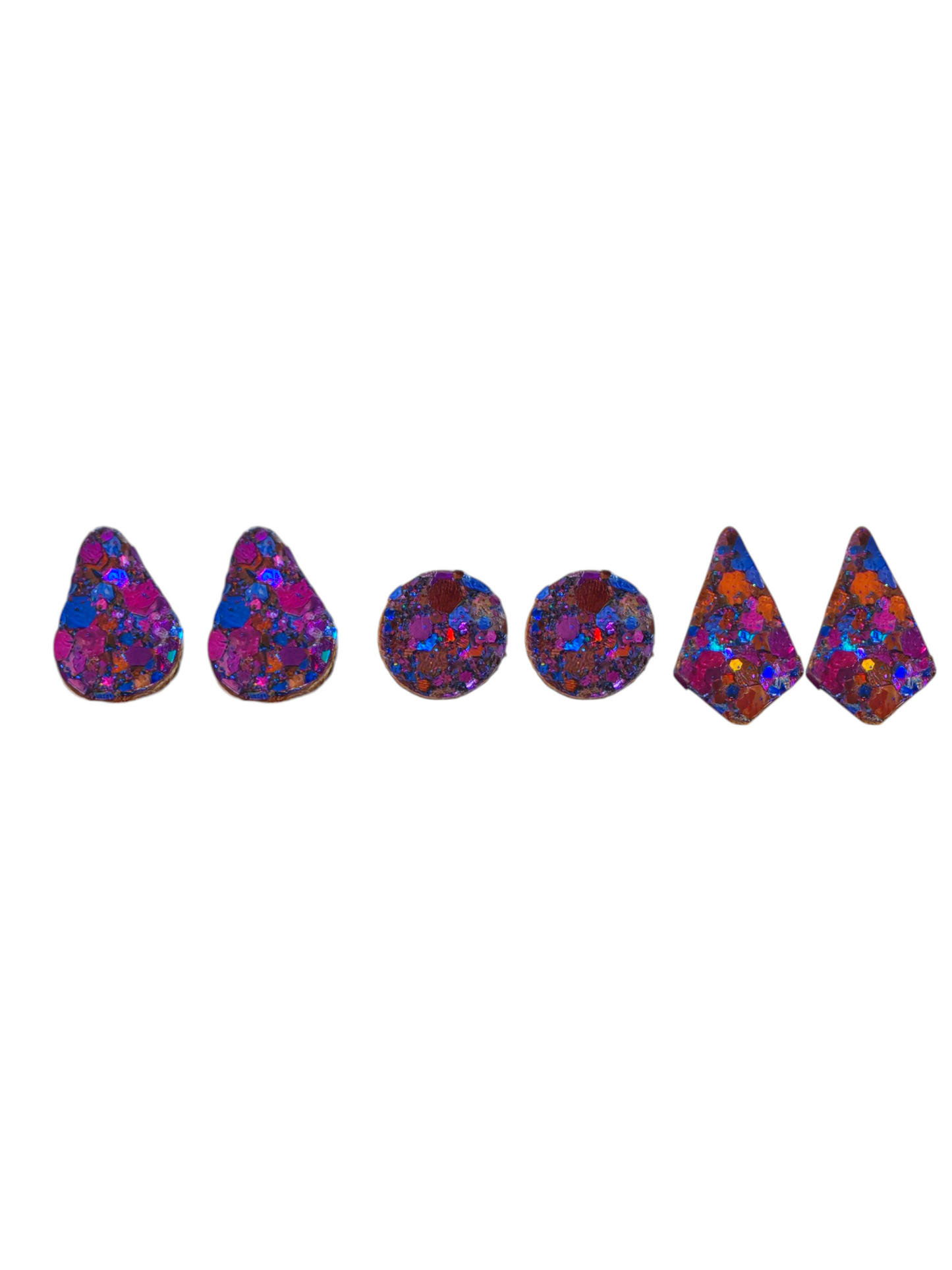 Boucles d'oreilles  trio  géometrique en cuir  violet pailleté upcyclé modèle Bim Bam Boom  - Majulette